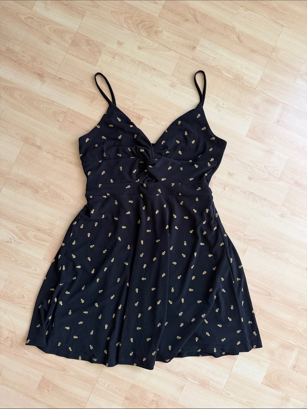 Black Mini Dress with Gold Pineapple Accents